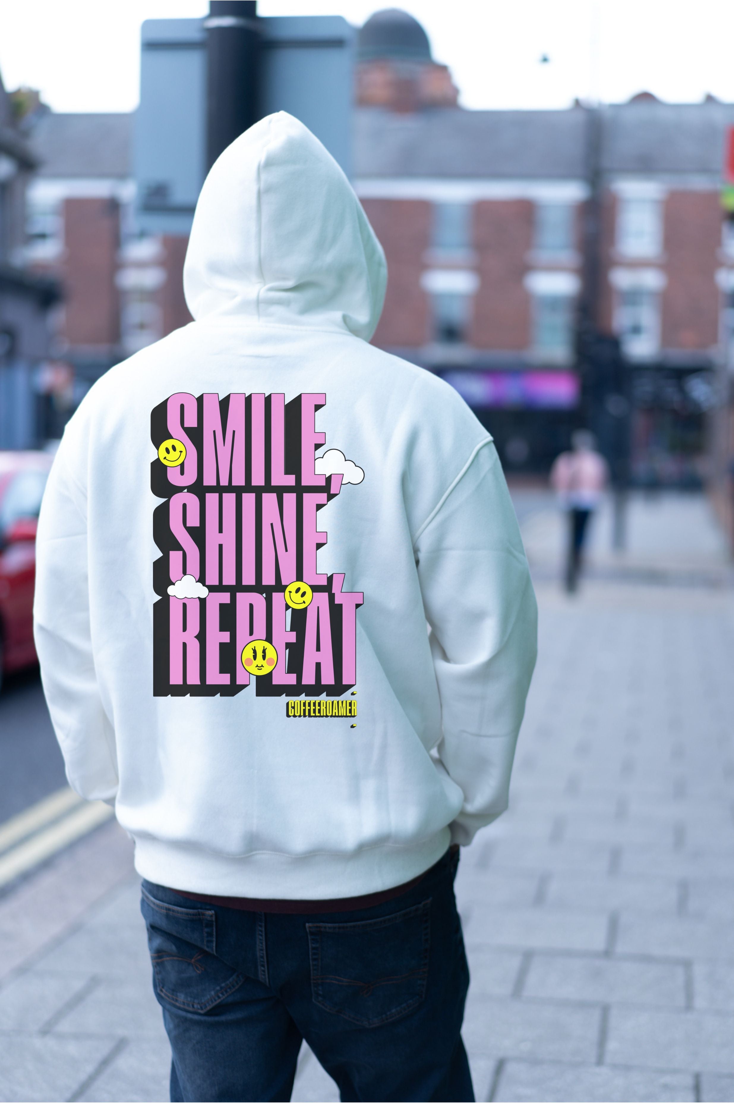Oversized Boxy Hoodie - Smile Shine Repeat