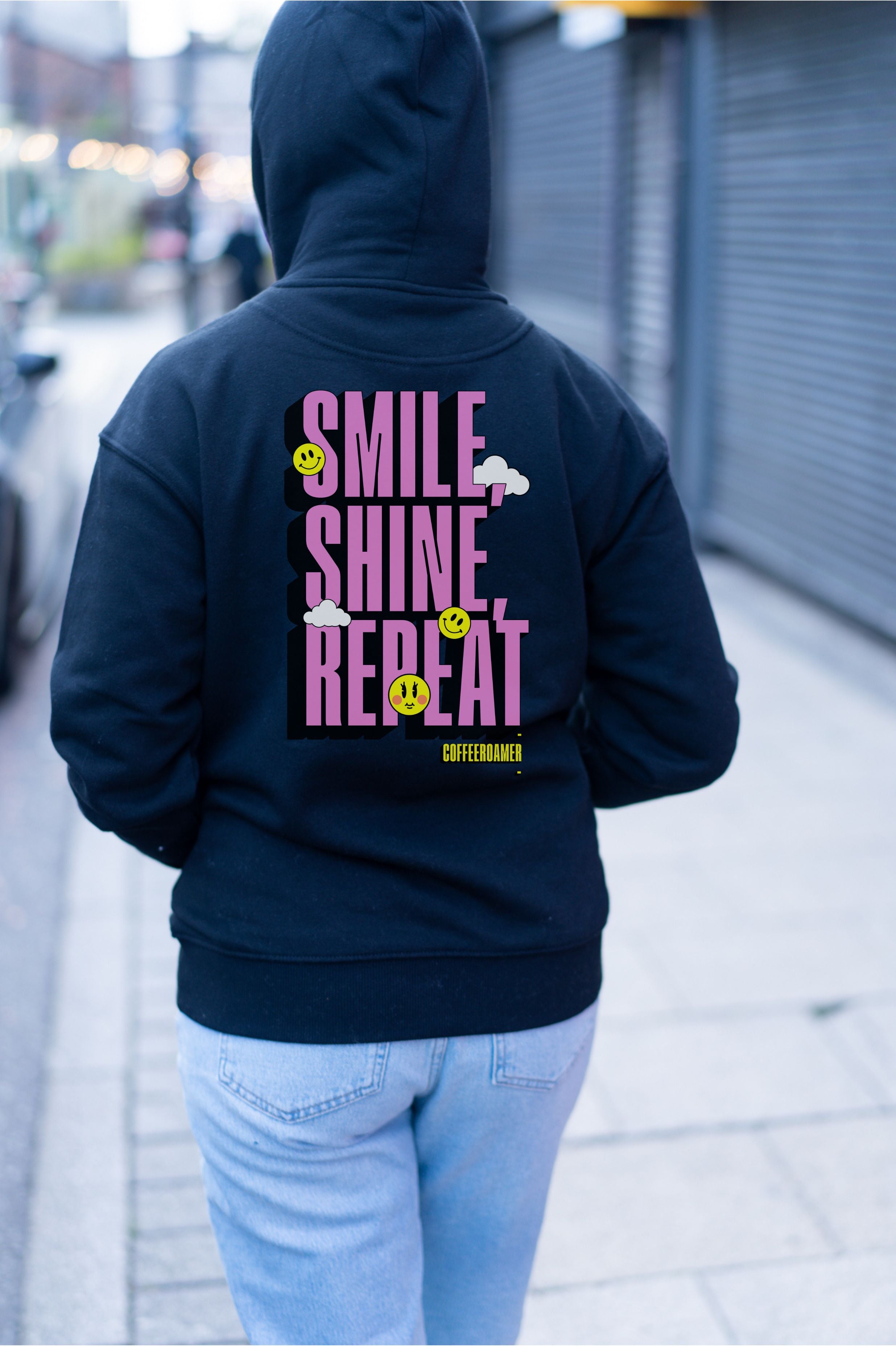 Oversized Boxy Hoodie - Smile Shine Repeat